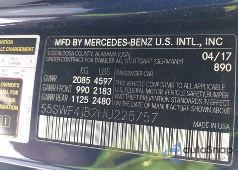 2017 Mercedes-Benz C 300 Luxury/Sport from USA, damaged, VIN 55SWF4JB2HU225757